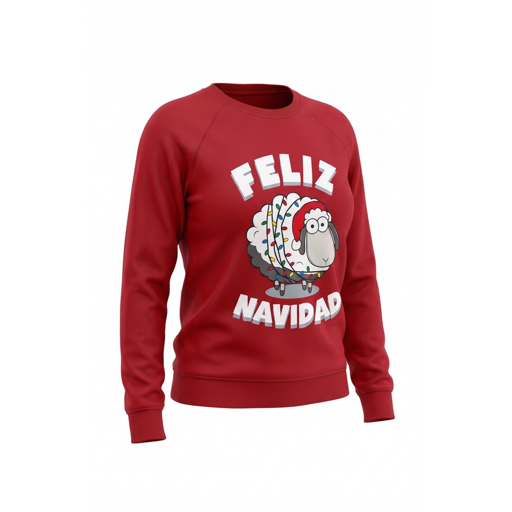 Primark Womens Feliz Navidad Sheep Christmas Sweatshirt Red Medium Holiday Pullo